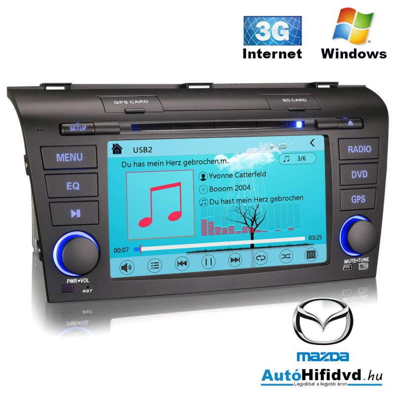 7638M új, MAZDA 3 2004-2009 Gyári Kinézetű AutóHifi Windows CE6.0 Multimédia (7 colos Kijelző, 2Din-es DVD Autórádió, Magyar Menü, 3G +Gps) 11 MAZDA 3 2004-2009 Gyári Kinézetű AutóHifi