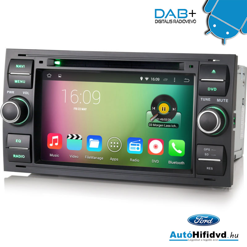 4301F új, FORD Mondeo, Focus, S-Max,C-Max, Fusion, Connect, Kuga, Transit, Fiesta, Galaxy Gyári Kinézetű Android AutóHifi Multimédia (7 colos Kijelző, 2Din-es DVD Autórádió, Magyar Menü, WIFI,3G+Gps) l