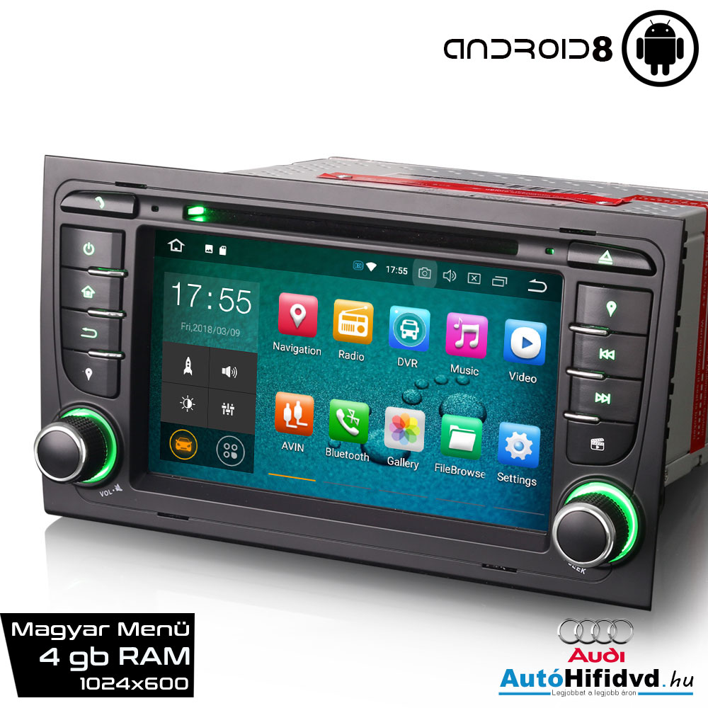 Garanciális AUDI A4 AutóHifi Márkaspecifikus GPS Navigáció (AUDI A4 (2002-2007) S4 RS4 8E 8F B9 B7 RNS-E) (4GB RAM, Magyar Nyelvű) ANDROID 8 c