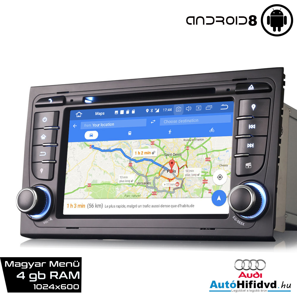 Új, Garanciális AUDI A4 AutóHifi Márkaspecifikus GPS Navigáció (AUDI A4 (2002-2007) S4 RS4 8E 8F B9 B7 RNS-E) (4GB RAM, Magyar Nyelvű) ANDROID 8 a