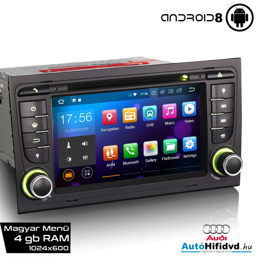 Új, Garanciális AUDI A4 AutóHifi Márkaspecifikus GPS Navigáció (AUDI A4 (2002-2007) S4 RS4 8E 8F B9 B7 RNS-E) (4GB RAM, Magyar Nyelvű) ANDROID 8 b