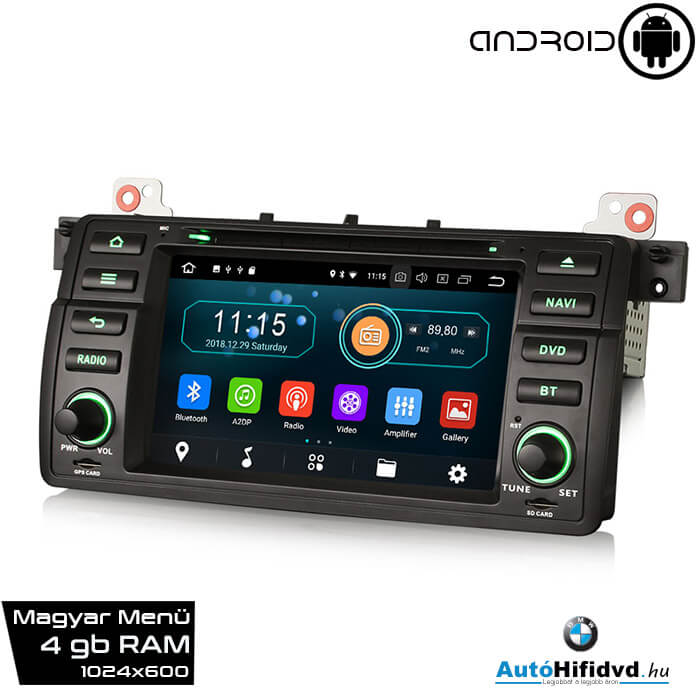 Garanciális BMW 3 E46, M3 Gyári Kinézetű AutóHifi GPS Navigáció (1998-2006) (4GB RAM, Magyar Nyelvű) ANDROID 9 c