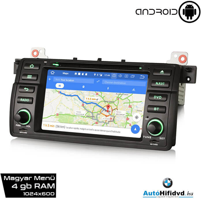 Garanciális BMW 3 E46, M3 Gyári Kinézetű AutóHifi GPS Navigáció (1998-2006) (4GB RAM, Magyar Nyelvű) ANDROID 9