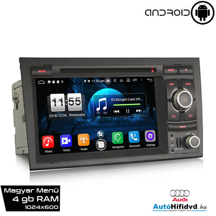 Garanciális AUDI A4 Gyári Kinézetű AutóHifi GPS Navigáció (AUDI A4 (2002-2007) S4 RS4 8E 8F B9 B7 RNS-E) (4GB RAM, Magyar Nyelvű) (iGO + 4g internet) ANDROID a