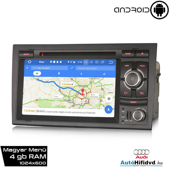 Garanciális AUDI A4 Gyári Kinézetű AutóHifi GPS Navigáció (AUDI A4 (2002-2007) S4 RS4 8E 8F B9 B7 RNS-E) (4GB RAM, Magyar Nyelvű) (iGO + 4g internet) ANDROID b