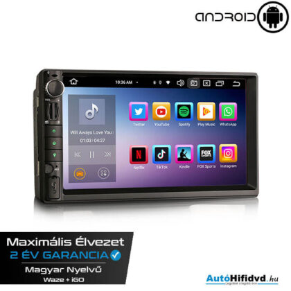 Új, Android 12 UNIVERZÁLIS Multimédia (4GB RAM + Magyar Menű) Gps Navigáció 2 Din-es Autóhifi (178x102mm) (4G SIM + CARPLAY) FEJLESZTETT PROCESSZOR