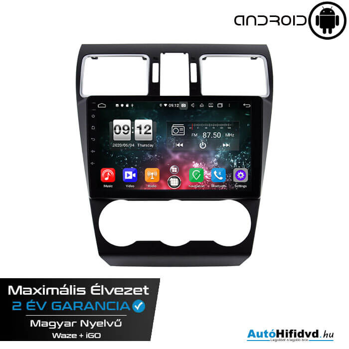 Garanciális Subaru Forester AutóHifi, Gyári Kinézetű Autórádió (SUBARU FORESTER 2012-2019) MárkaSpecifikus Multimédia (Magyar Nyelvű, 4 GB RAM) Android 12 GPS Navigáció (CARPLAY) (4G SIM) a