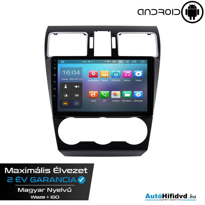 Garanciális Subaru Forester AutóHifi, Gyári Kinézetű Autórádió (SUBARU FORESTER 2012-2019) MárkaSpecifikus Multimédia (Magyar Nyelvű, 4 GB RAM) Android 12 GPS Navigáció (CARPLAY) (4G SIM)