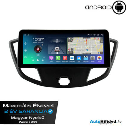 Új, Garanciális Ford Transit AutóHifi, Gyári Kinézetű Autórádió (FORD TRANSIT 2015-2020) MárkaSpecifikus Multimédia (Magyar Nyelvű, 4 GB RAM) Android 13 GPS Navigáció (CARPLAY + 4G SIM)