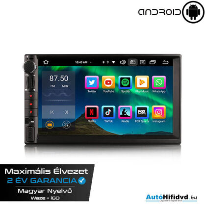 Új, Garanciális Android 12 UNIVERZÁLIS Multimédia (4GB RAM + Magyar Menű) Gps Navigáció 2 Din-es Autóhifi (178x102mm) (CARPLAY) (4G SIM)