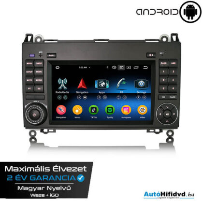 Új, Garanciális Mercedes Benz A-Class W169, B-Class W245, Sprinter, Viano, Vito Gyári Kinézetű Autórádió, MárkaSpecifikus Multimédia (Magyar Nyelvű, 4 GB RAM) Android 13 GPS Navigáció (CARPLAY) (4G SIM)