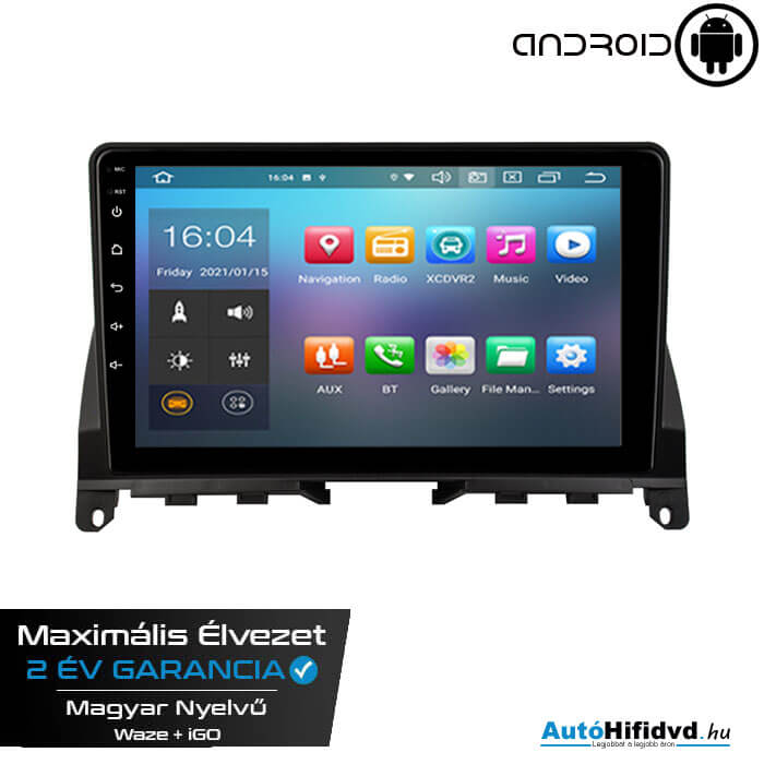 Garanciális Mercedes W204 AutóHifi, Gyári Kinézetű Autórádió (MERCEDES BENZ C-Class W204 S204 2007-2012) MárkaSpecifikus Multimédia (Magyar Nyelvű, 4 GB RAM) Android 14 GPS Navigáció (CARPLAY) (4G SIM) d