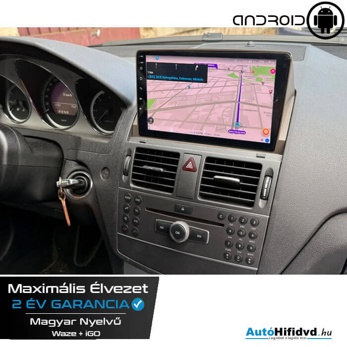 Garanciális Mercedes W204 AutóHifi, Gyári Kinézetű Autórádió (MERCEDES BENZ C-Class W204 S204 2007-2012) MárkaSpecifikus Multimédia (Magyar Nyelvű, 4 GB RAM) Android 14 GPS Navigáció (CARPLAY) (4G SIM)