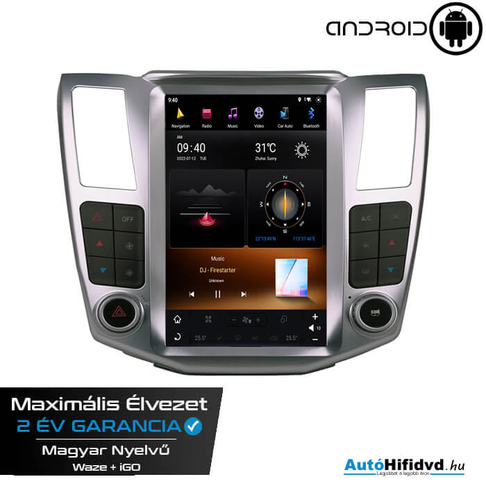 Garanciális Lexus RX300 Gyári Kinézetű AutóHifi GPS (LEXUS RX300 330 350 400H 2004-2010) MárkaSpecifikus Multimédia (Magyar Nyelvű, 4 GB RAM) Android 14 GPS Navigáció (CARPLAY) (TESLA KIJELZŐS)