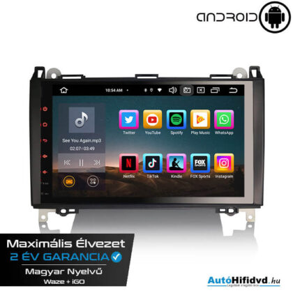 Új, Garanciális MERCEDES Sprinter AutóHifi, Gyári Kinézetű Autórádió (Mercedes W169, B-Class W245, Sprinter, Viano, Vito) MárkaSpecifikus Multimédia (4 GB RAM, Magyar Nyelvű) Android 13 GPS Navigáció (4G SIM) (CARPLAY)